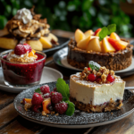 10 desserts to have after chili: refreshing sorbet, decadent chocolate cake, no-bake cheesecake, and warm apple crumble displayed beautifully.