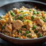 Benihana-style Chicken Fried Rice with tender chicken, sautéed vegetables, and flavorful fried rice, served in a bowl