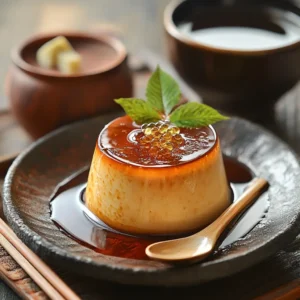 Japanese Pudding- Purin in a cozy Japanese Table style, best Japanese dessert