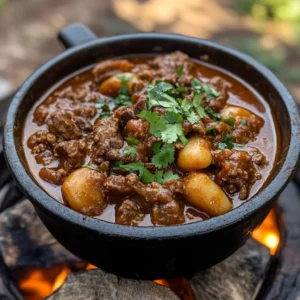 Rich and thick venison chili with ground venison, beans, tomatoes, and colorful bell peppers, garnished with fresh toppings