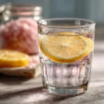 Pink salt trick recipe drink in a glass with dissolved Japanese pink salt and lemon