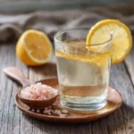 Pink Salt trick recipe for weight loss with Himalayan salt and lemon in a glass.