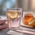 Warm lemon and pink salt wellness drink served in a clear glass