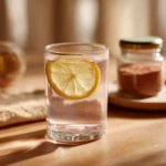 Pink salt trick recipe featuring a glass of warm water, lemon slices, and Himalayan salt—natural wellness drink for hydration and digestion.
