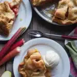 Delicious Apple Rhubarb Pie with flaky crust, filled with sweet apples and tart rhubarb.