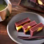 Traditional Japanese Yokan jelly dessert made of red bean paste and agar.