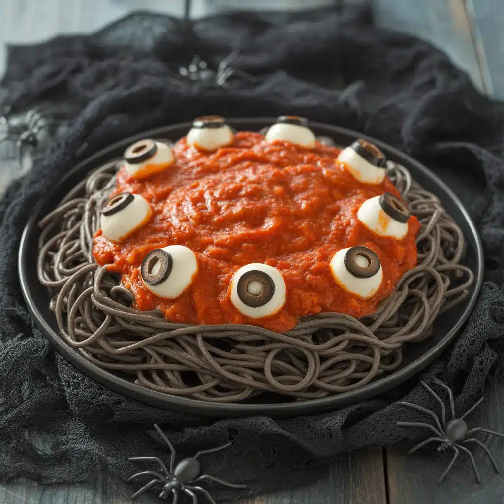 Bloody Spaghetti with Mozzarella Eyeballs