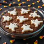Delicious Halloween Brookies with brownie and cookie layers decorated for Halloween.
