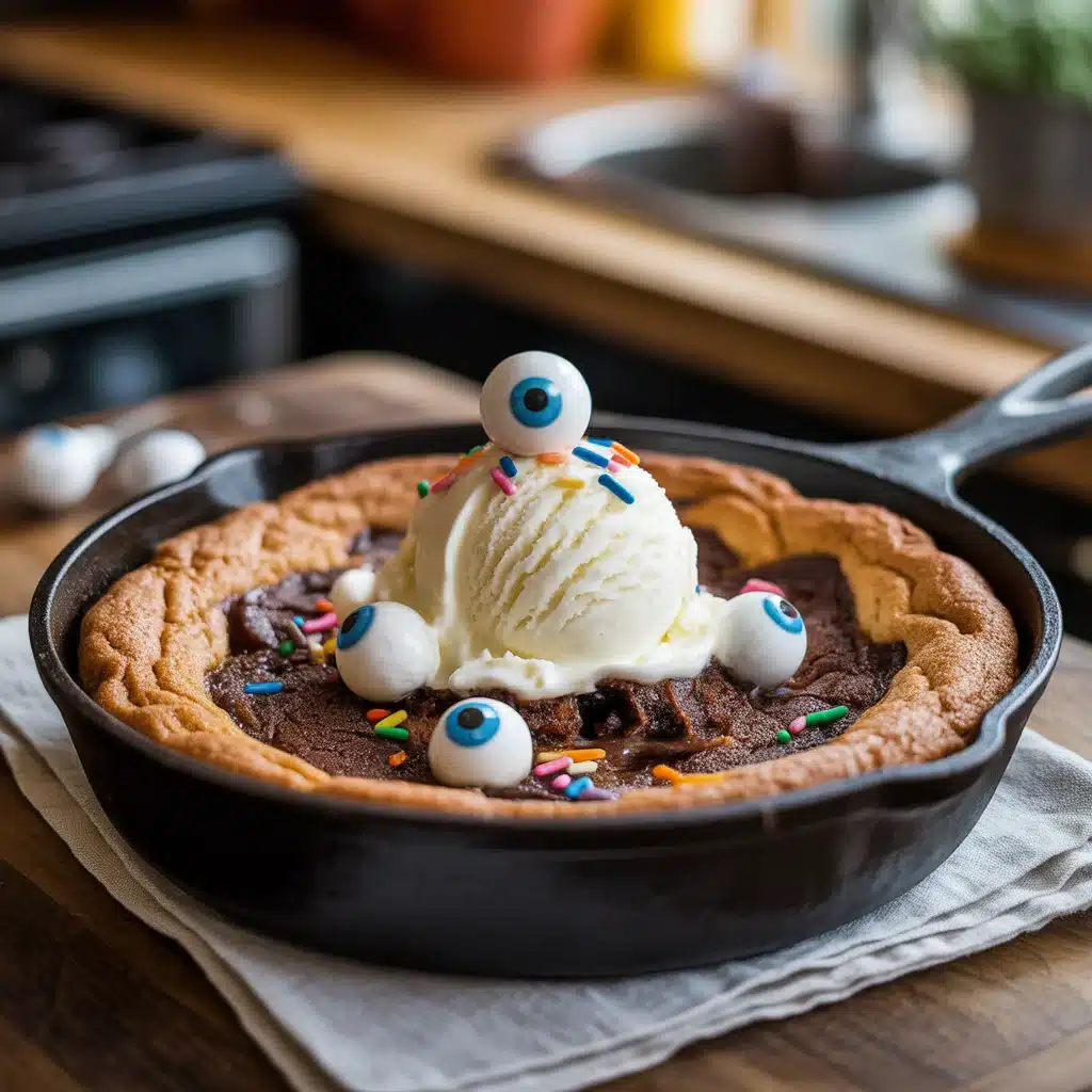 Delicious Spooky Pizookie topped with Oreo crumbs and Halloween sprinkles