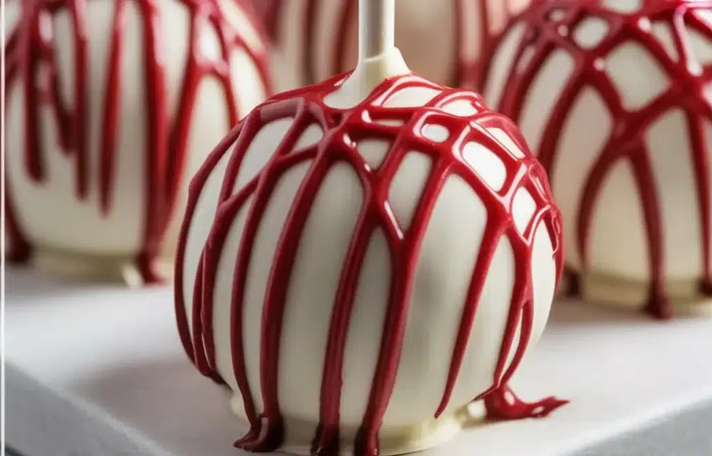 Bloody Red Velvet Cake Pops decorated for Halloween celebrations