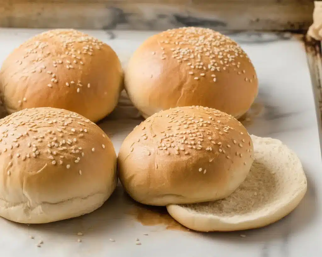 Homemade sourdough hamburger buns, soft and fluffy, perfect for summer BBQs.