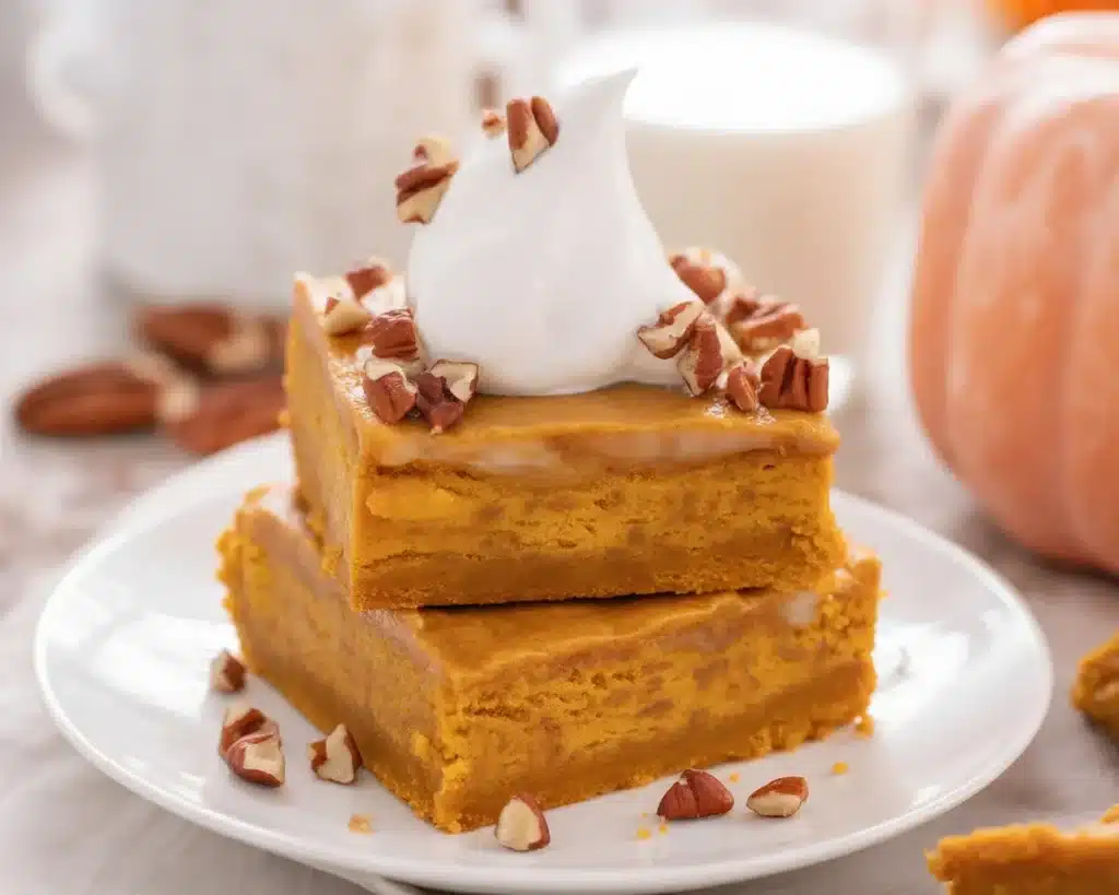 Delicious Pumpkin Crunch Cake with a crunchy topping and creamy pumpkin filling.