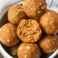 No-bake Pumpkin Protein Balls, a healthy snack with chocolate chips and 8g of protein.