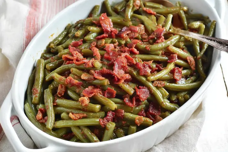 Crack green beans side dish made with canned french version green beans
