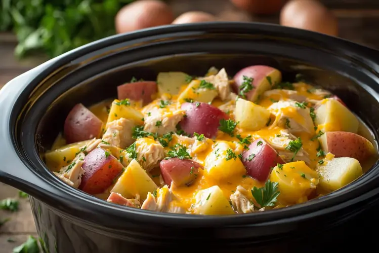 Garlic Parmesan Crockpot Chicken Potatoes