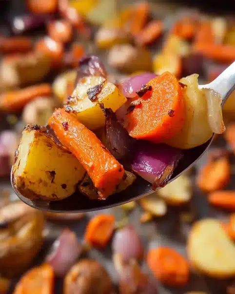 Maple Dijon Roasted Apples and Carrots Thanksgiving side dish