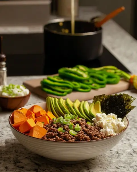 Sweet Potato Ground Beef Bowl