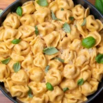 Delicious CrockPot Chicken Tortellini with tender chicken and tortellini in creamy sauce.