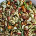 Colorful Fall Harvest Pasta Salad with roasted vegetables and cranberries