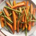 Honey Glazed Carrots and Green Beans roasted with olive oil and herbs.
