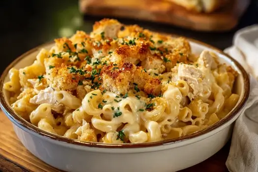 Serving a creamy and Cheesy Chicken Pasta Bake