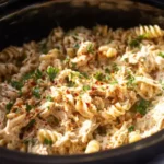 Crockpot Garlic Parm Chicken Pasta