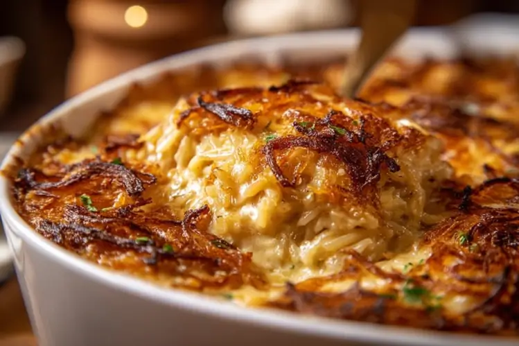 French Onion Chicken Orzo Casserole