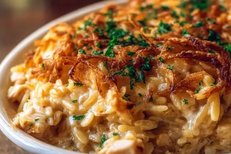 French Onion Chicken Orzo Casserole yummy dish
