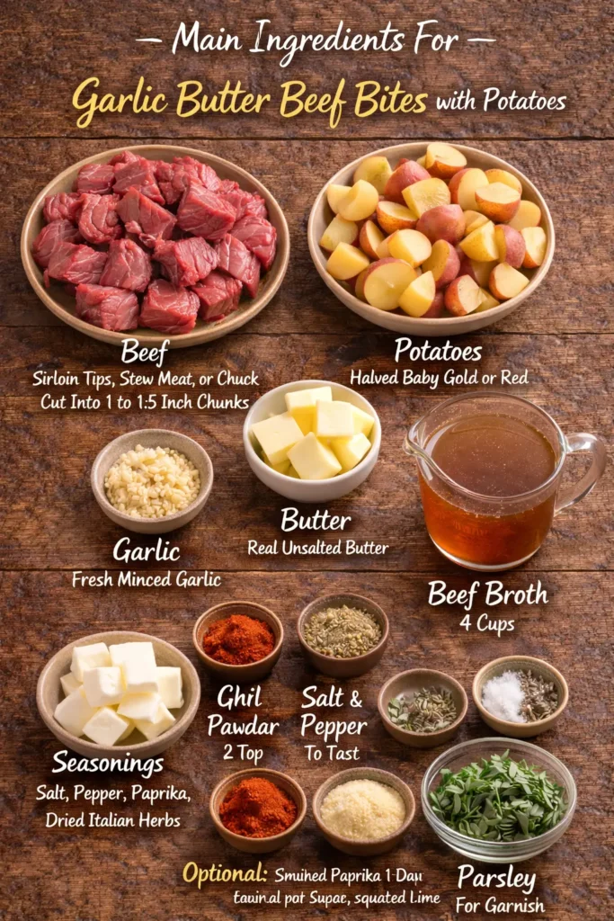 Garlic Butter Beef Bites with Potatoes ingredient list