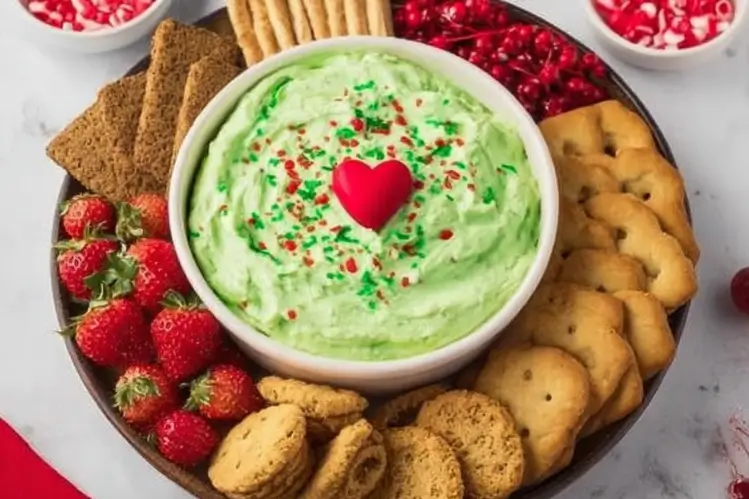 Easy Grinch Dip Recipe whole Christmas table set