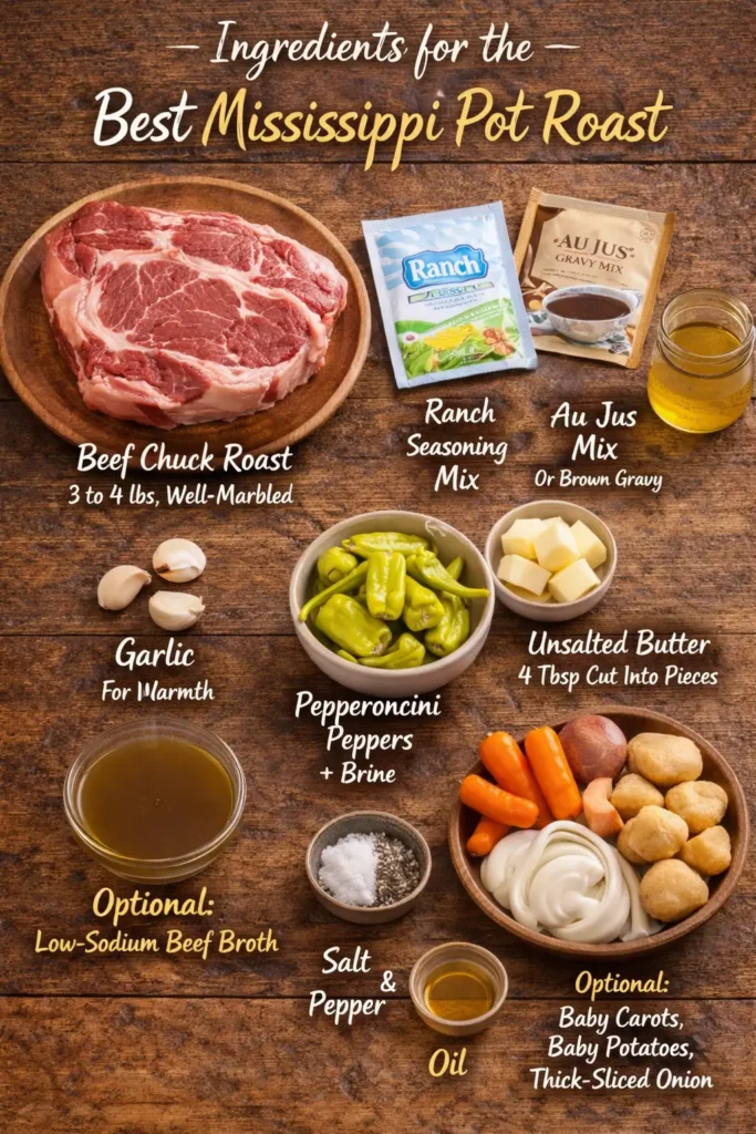 Ingredients for the Best Mississippi Pot Roast