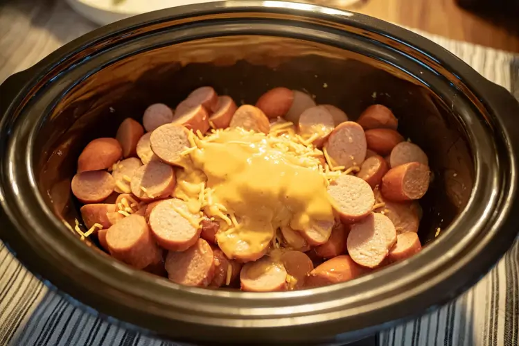 Slow Cooker Cheesy Potatoes and Kielbasa prep process