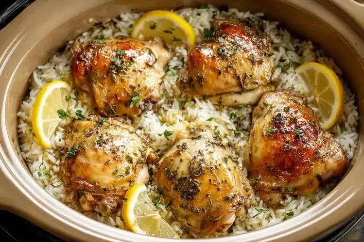 Slow Cooker Lemon Herb Chicken and Rice