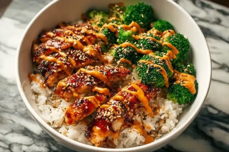 Serving a Sticky Chicken Rice Bowls