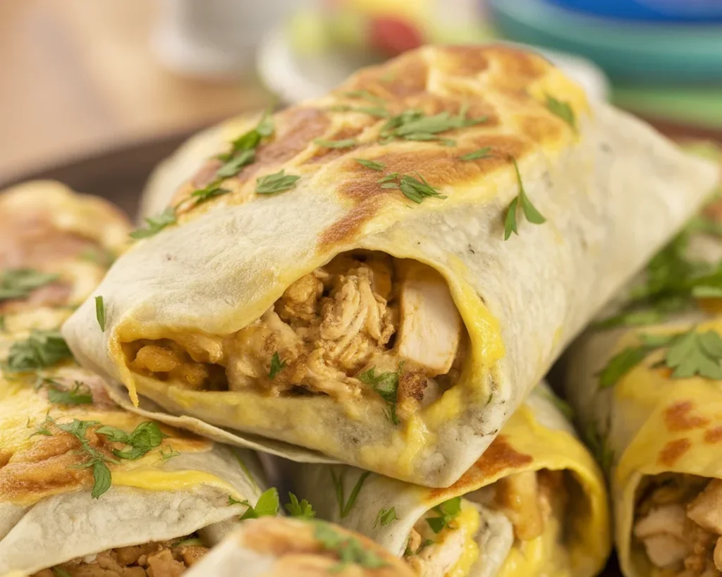 Delicious Cheesy Garlic Chicken Wraps filled with chicken, cheese, and garlic sauce.