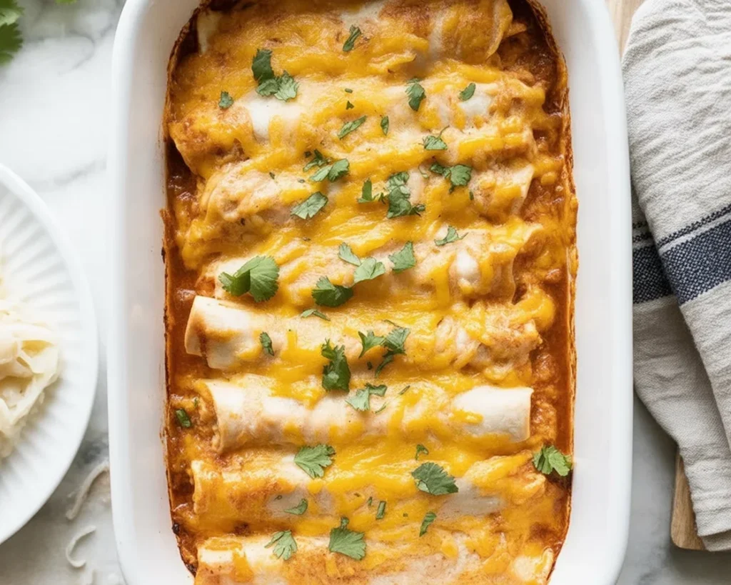 Delicious Chicken Enchiladas Recipe with shredded chicken, cheese, and enchilada sauce