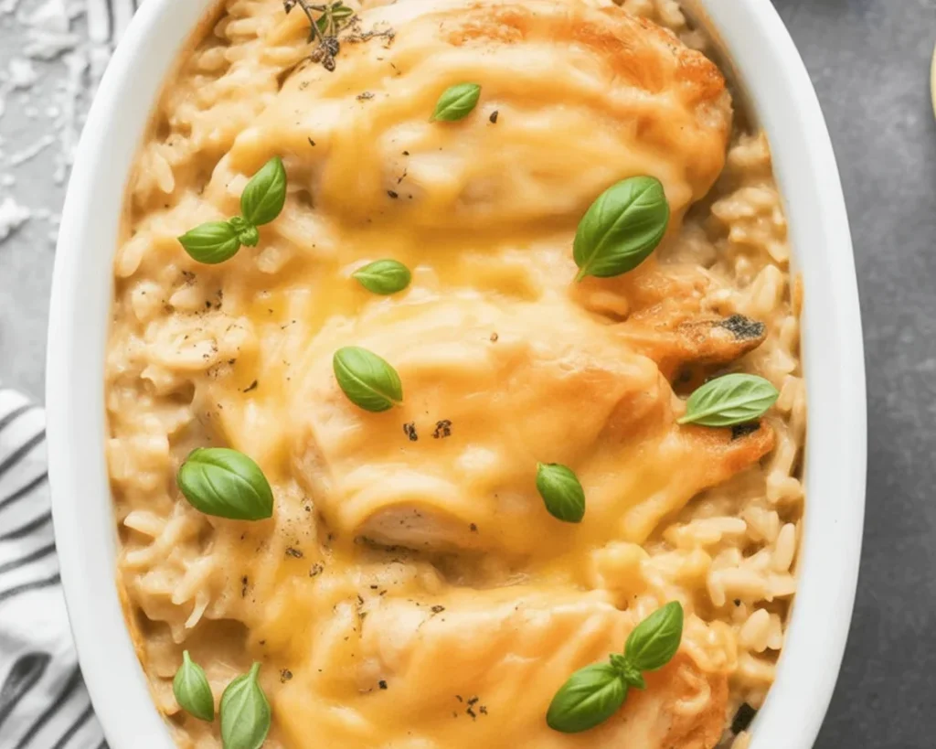 Delicious Chicken Rice Casserole made with 4 simple ingredients for a quick family meal.