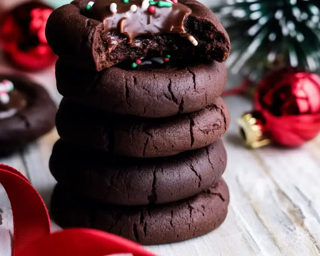 Delicious Chocolate Thumbprint Cookies with rich chocolate ganache centers.
