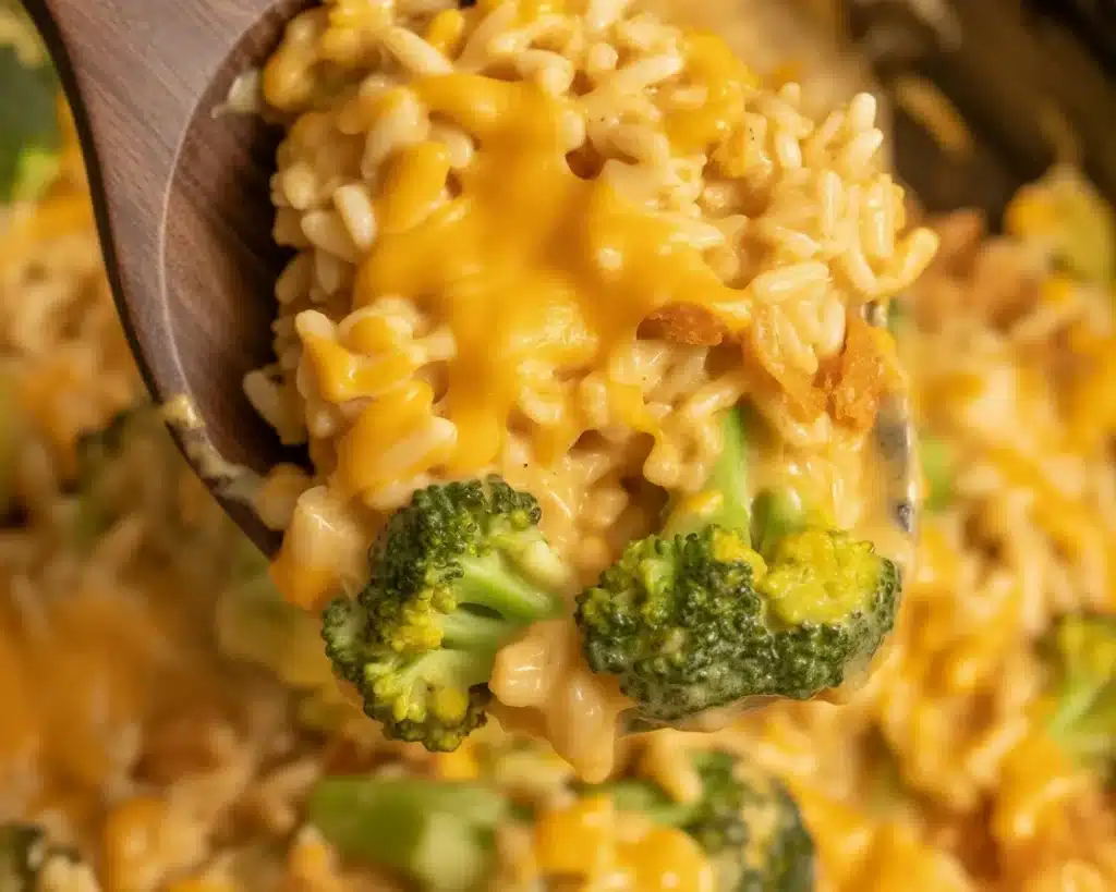 Crockpot Cheesy Chicken Broccoli Rice served on a plate, featuring tender chicken and vibrant broccoli.