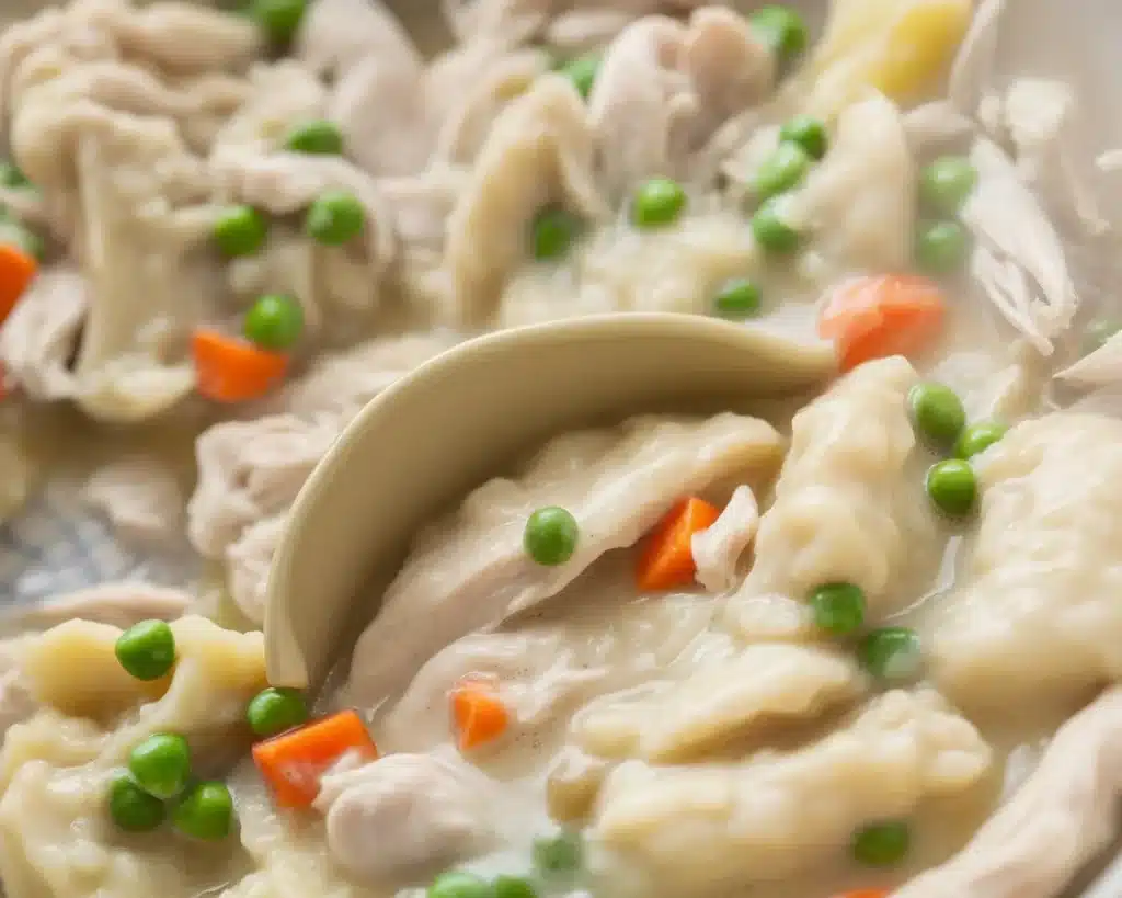 Creamy Crockpot Chicken and Dumplings with biscuit dumplings and tender chicken