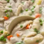 Creamy Crockpot Chicken and Dumplings with biscuit dumplings and tender chicken
