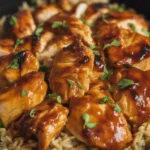 Delicious Honey BBQ Chicken Rice served with flavorful veggies and fluffy rice.