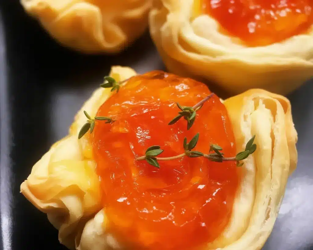 Easy Pepper Jelly and Cream Cheese Bites appetizer served on a platter.