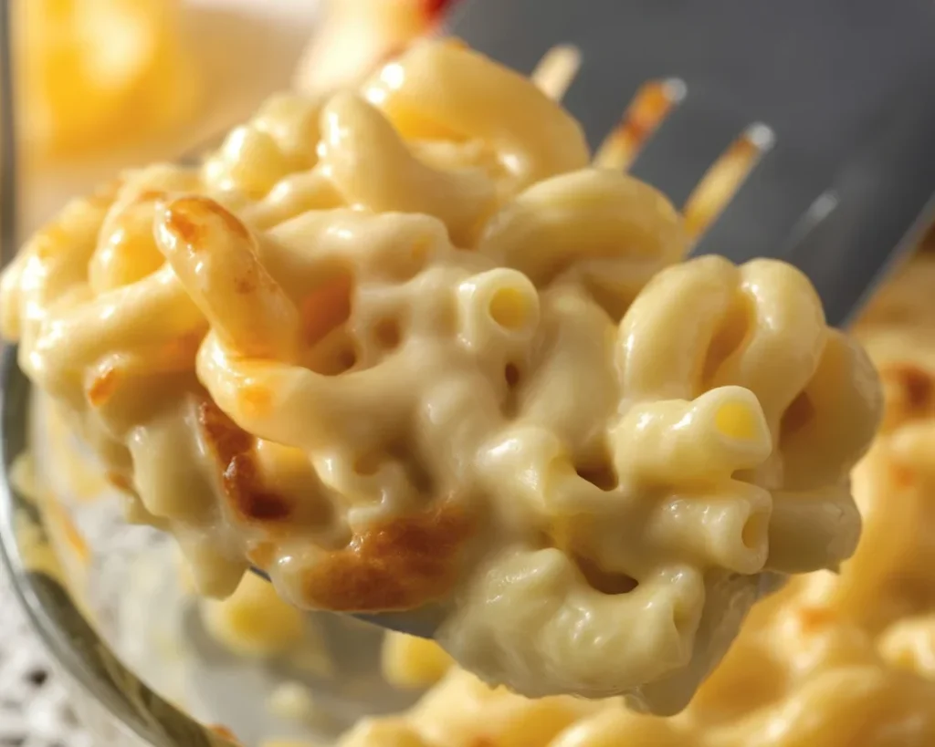 Creamy Cheesy Chicken Pasta Bake with two cheeses, chicken, and a golden breadcrumb topping.