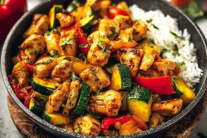 Chicken and Vegetables Skillet with rice