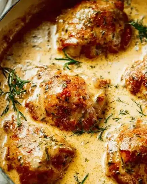 Creamy Oven Baked Chicken Thighs