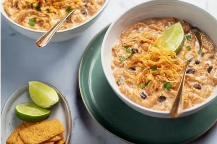 Crockpot White Chicken Chili with Cream Cheese Bowl