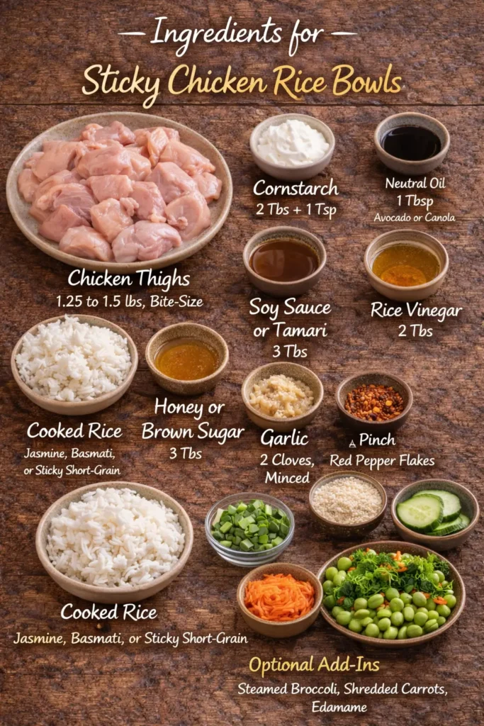 Ingredients for Sticky Chicken Rice Bowls