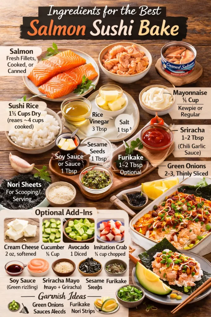 Ingredients for the Best Salmon Sushi Bake