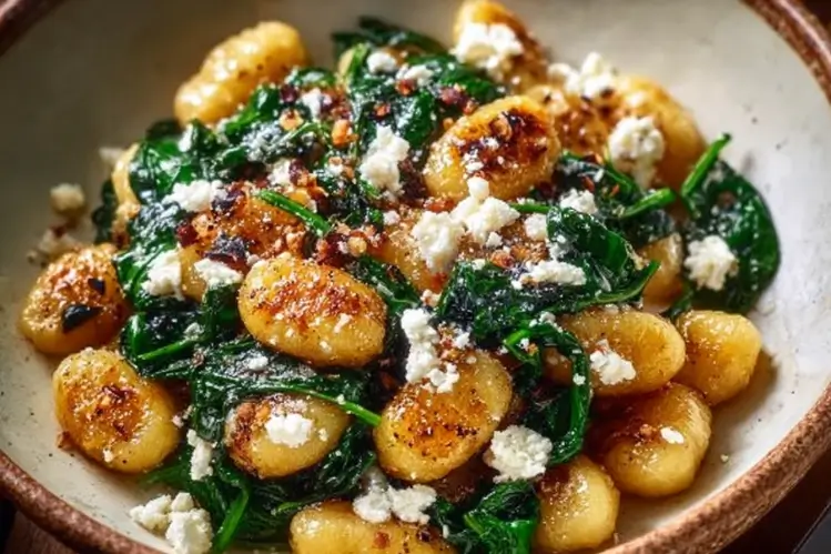 Crispy Gnocchi with Spinach and Feta - Healthy Dinner Recipe